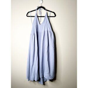 Mahina Hawaii Light Blue Crinkle Gauze Halter Midi Dress Women's Size Large L